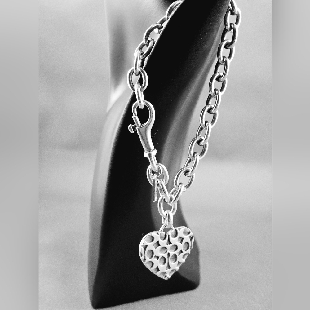 Coach Sterling Silver Heart Charm Chain Bracelet